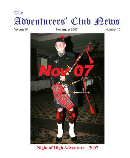 November 2007 Adventurers Club News Cover